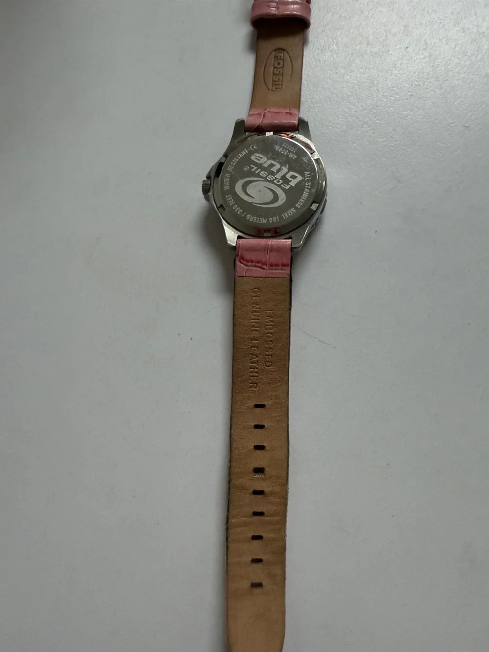 Fossil Pink Crystal-Bezel Ladies Watch with Croc-Embossed Strap